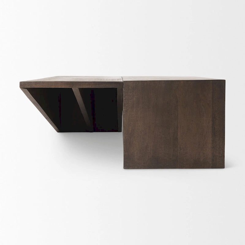 Tavolino da caffè poligonale marrone in legno massello - L58.5 x W19 x H19