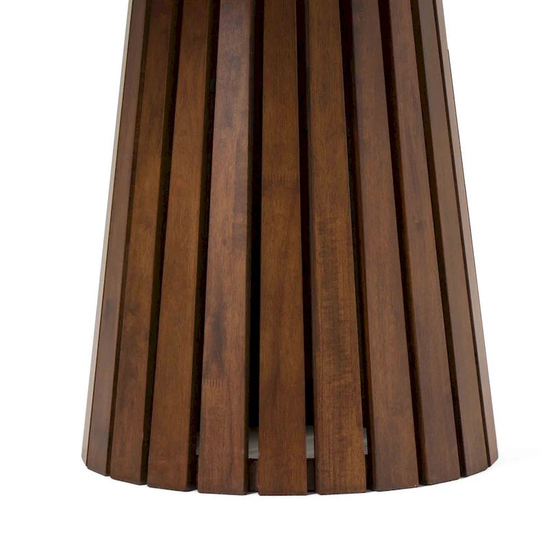54 Inch Dining Table, Round Walnut Veneer, Slatted Pedestal Base