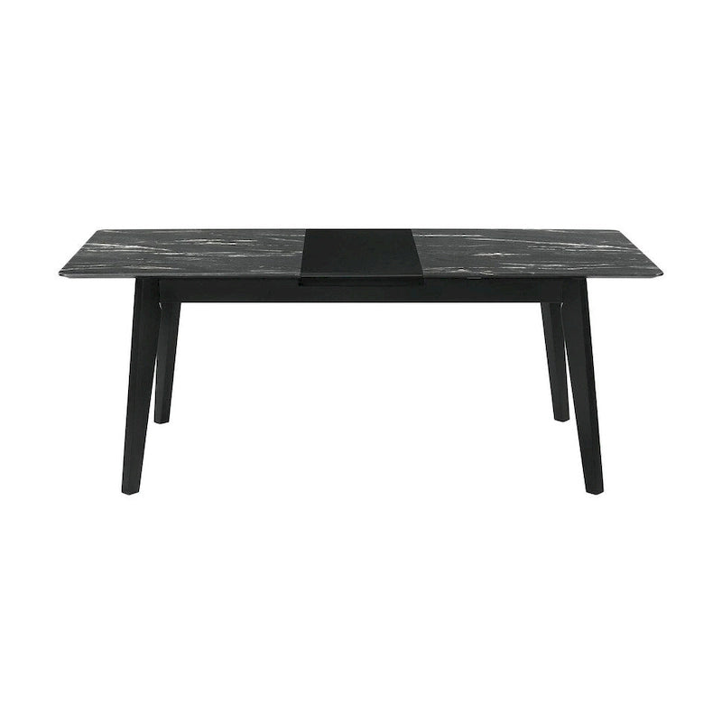 Black dining table with a self-storing extension leaf