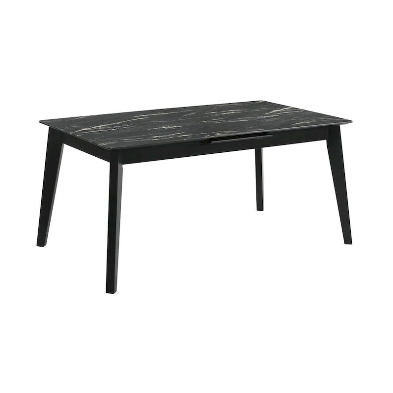 Black dining table with a self-storing extension leaf