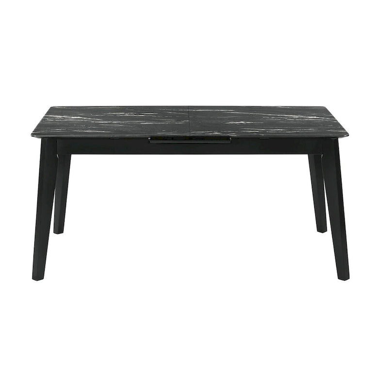 Black dining table with a self-storing extension leaf