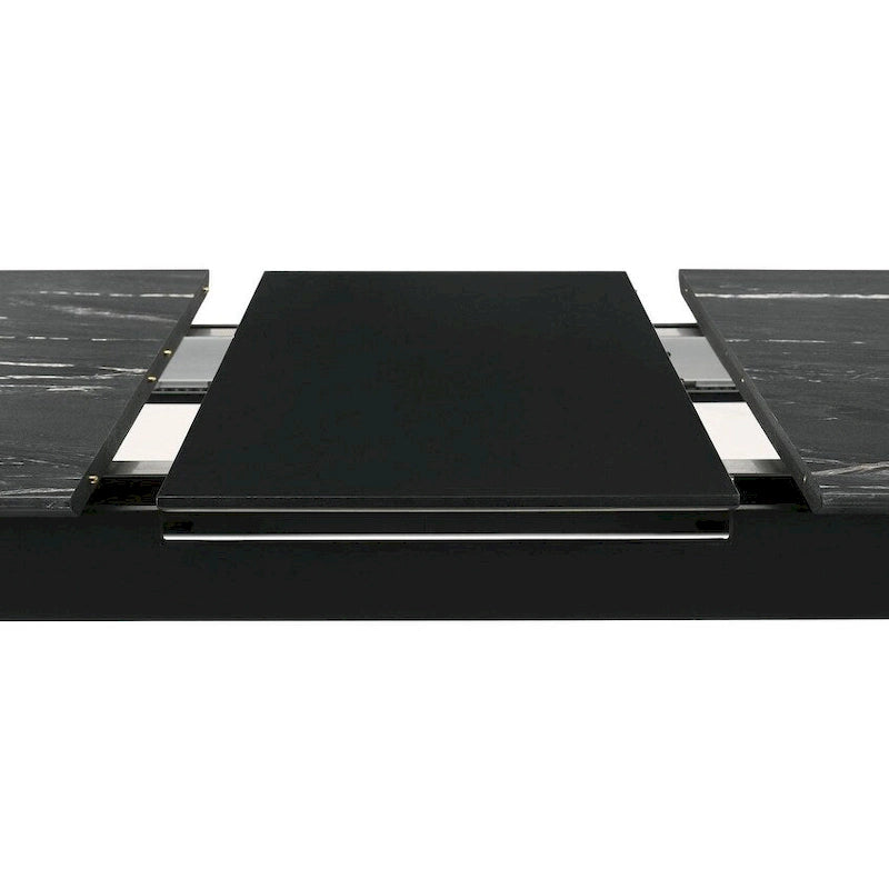 Black dining table with a self-storing extension leaf