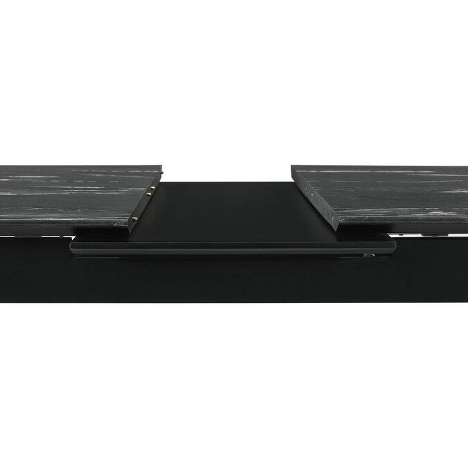 Black dining table with a self-storing extension leaf