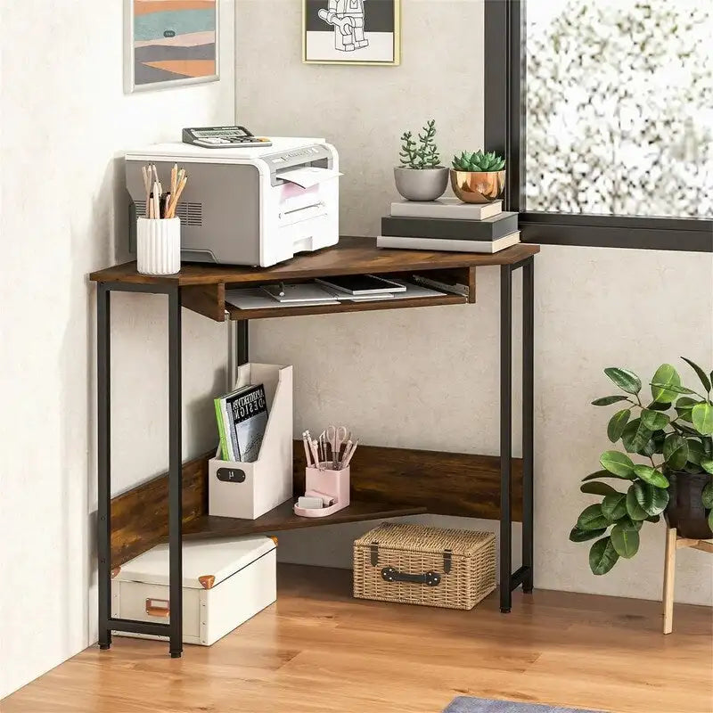 Triangle Computer Desk with Power Outlets